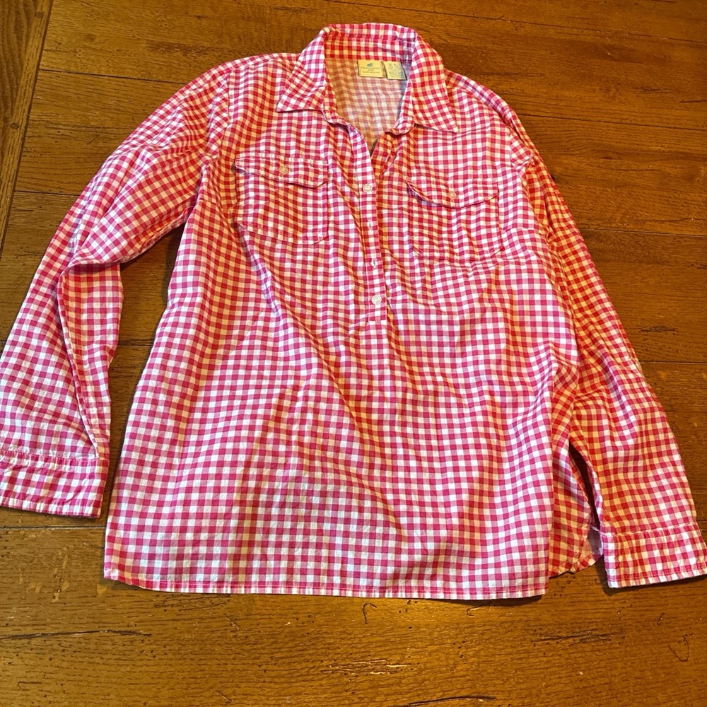 Caribbean Joe pink and White Plaid Shirt XL
